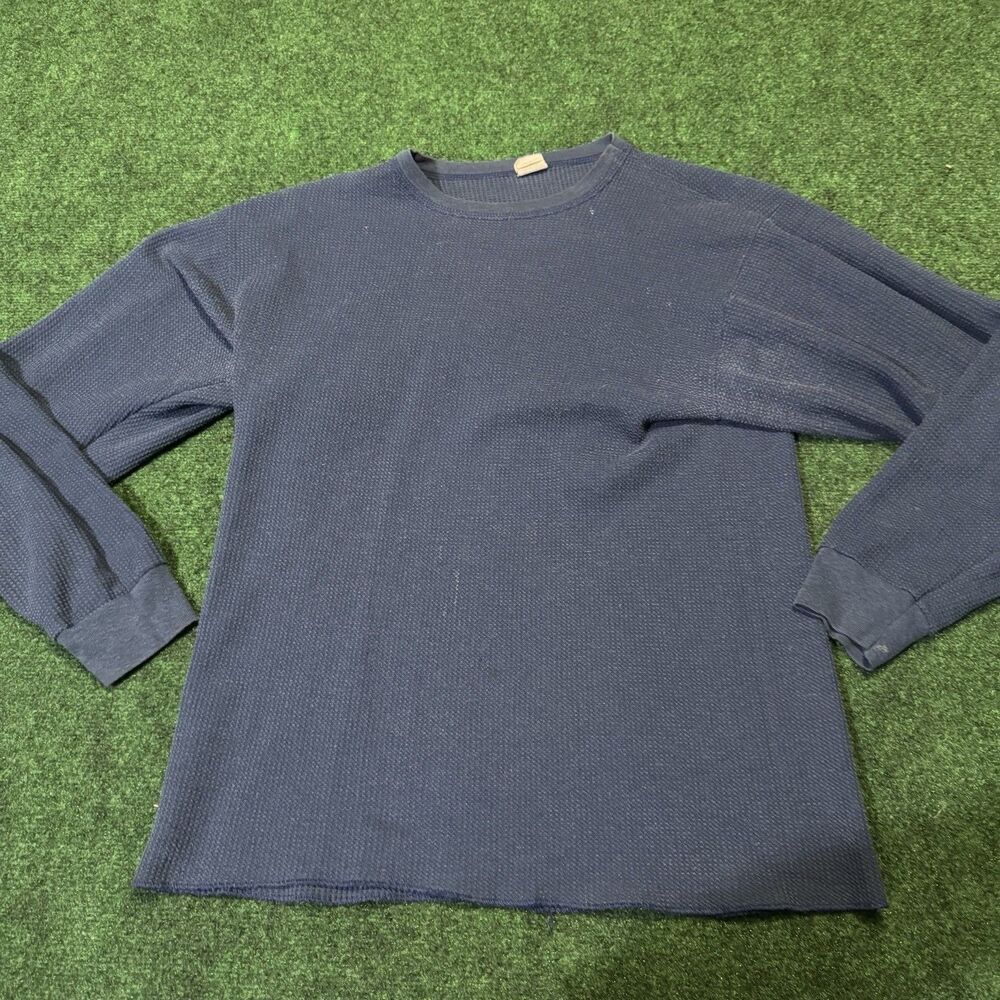 Vintage 90s Wright’s Waffle Knit Thermal Shirt 3XL Navy USA Made Grunge Workwear